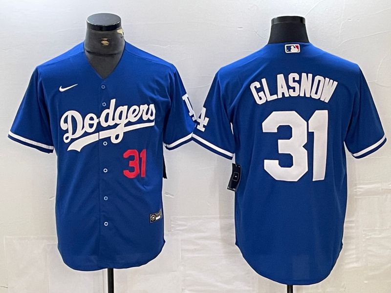 Men Los Angeles Dodgers #31 Glasnow Blue Nike Game MLB Jersey style 3